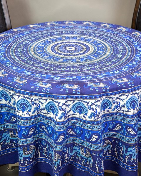 India Arts Round Cotton Elephant Mandala Tablecloth TC404-01