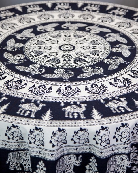 India Arts 72 Inch Elephant Mandala Tablecloth TC404-02