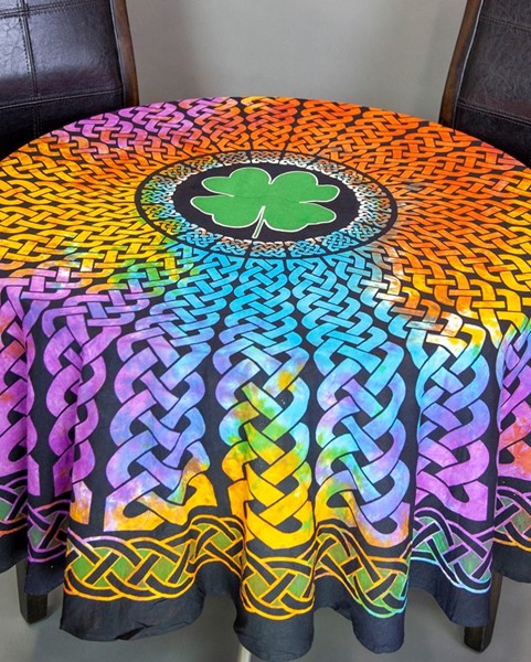 India Arts Round Tie Dye Celtic Clover Tablecloth TC076-09