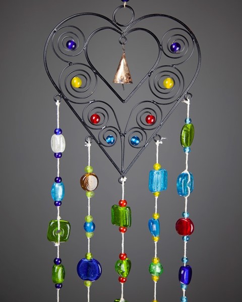 Beaded Double Heart Wind Chime TS822