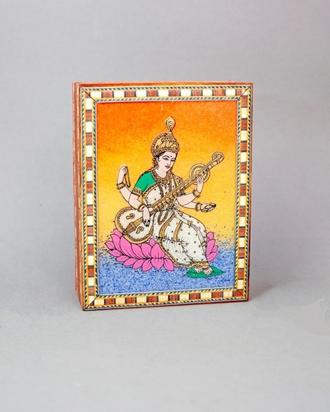 India Arts Saraswati Wood Box with Stone Inlay JL422