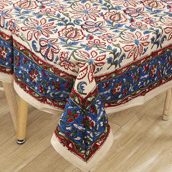 India Arts 72 Inch Square Handblocked Tablecloth TC366-01