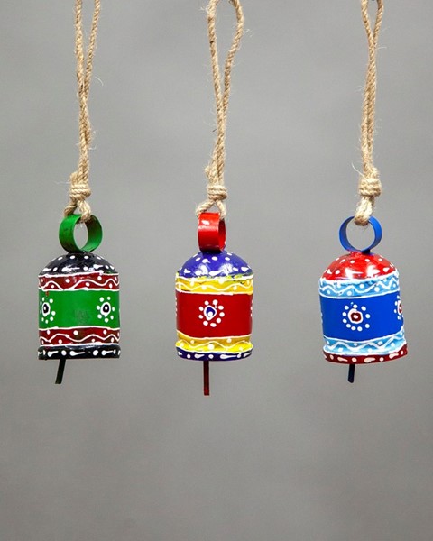 3 Inch Painted Tin Bells w/ Jute TL062