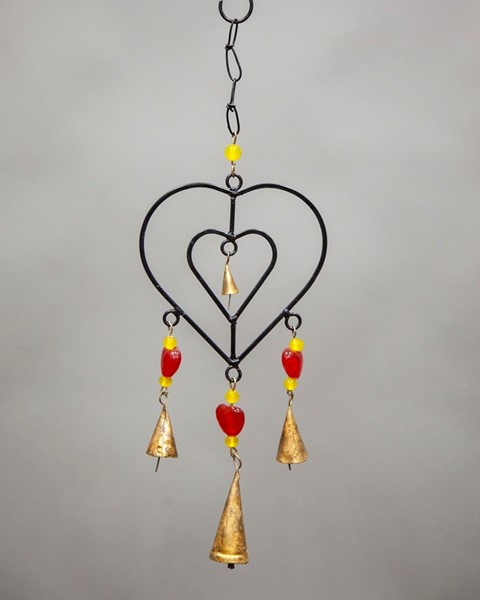 Double Heart Windchime W/Glass Bead TS100