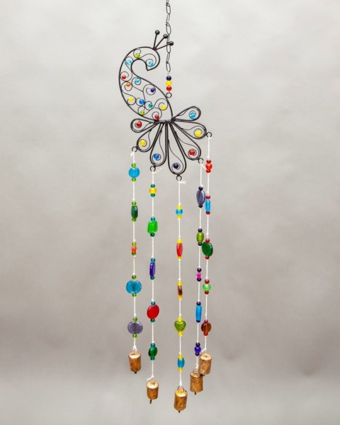Peacock Chime W/ Glass Beads & Bells TS580