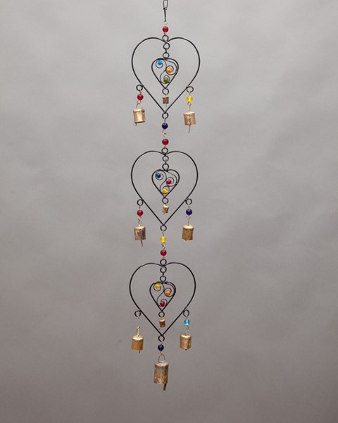 Triple Heart Windchime W/ Glass Beads TS832