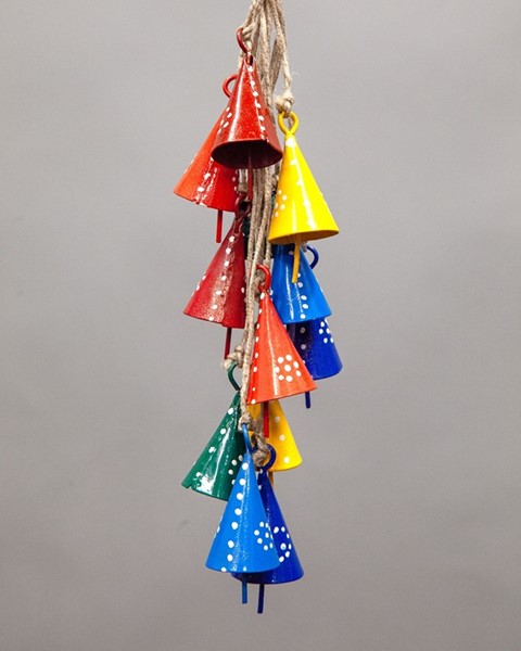 India Arts 12 Painted Cone Bells On Jute Strand TS875