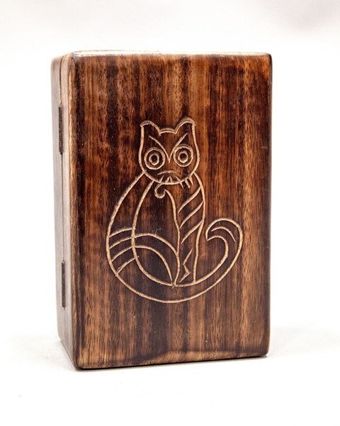 India Arts 4x6 Hand Carved Cat Wood Box WB466