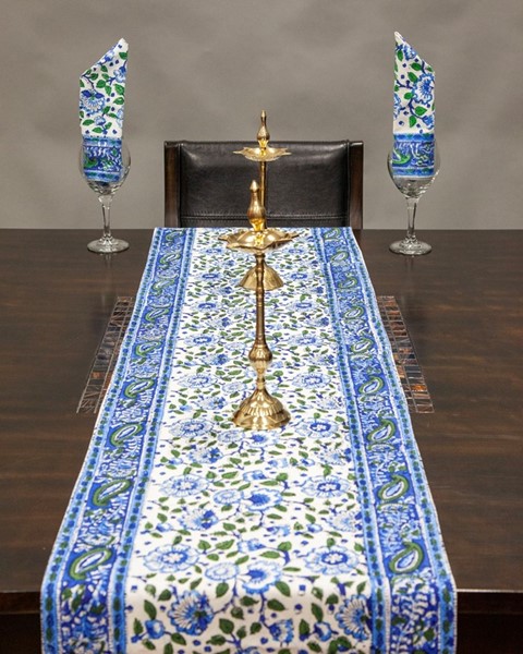 India Arts Handblocked Floral Table Runner TR103-01