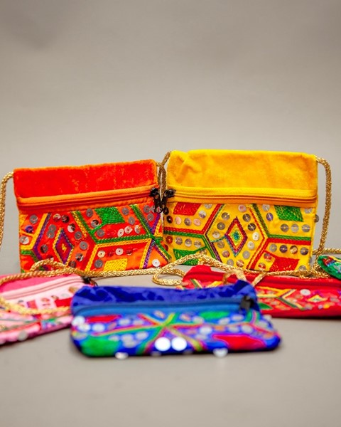 India Arts Velvet Embroidered Bag With Strap SC140